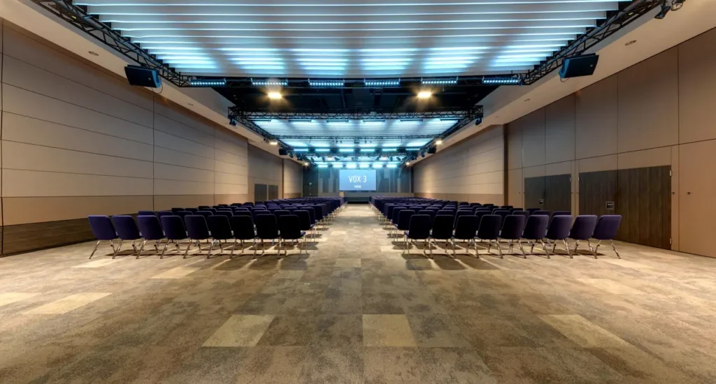 best corporate event venues in Birmingham — The Vox Conference Centre theatre-style setup
